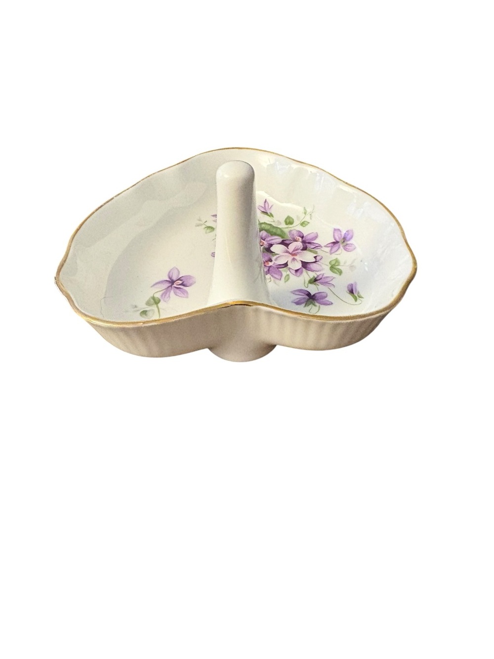 VTG Aynsley Fine Bone China Wild Violets Heart Ring/Trinket Dish - Picture 2 of 5